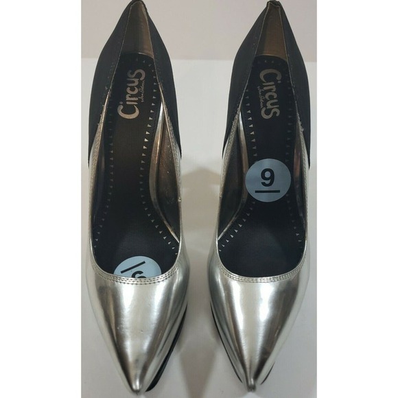 Circus by Sam Edelman~Woman Size 9~ Black/Silver Evening Platform Heel Shoes NEW - Picture 6 of 12